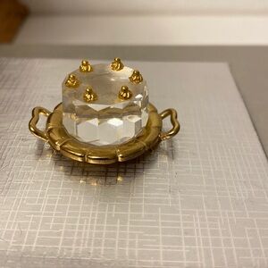 Retired Vintage Swarovski Crystal Mini Birthday Cake With Tray